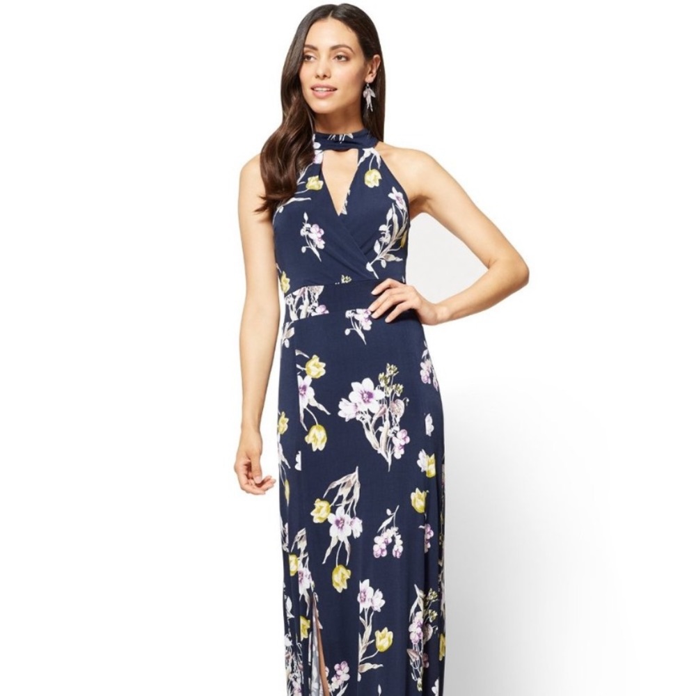 New York & Company Halter Maxi Dress Floral XXL